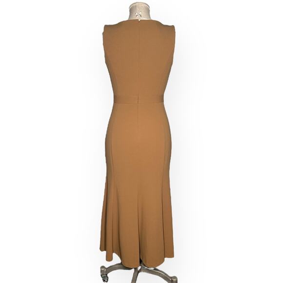 New CALVIN KLEIN Flounce Peplum Mermaid Midi Dress V-Neck Brown Career Office 2 - Picture 8 of 13
